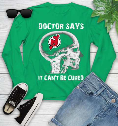 NHL New Jersey Devils Hockey Skull It Can't Be Cured Shirt Youth Long Sleeve 6