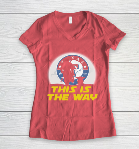 Texas Rangers MLB Baseball Star Wars Yoda And Mandalorian This Is The Way Women's V-Neck T-Shirt 4