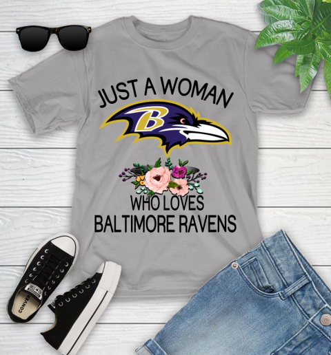 NFL Just A Woman Who Loves Baltimore Ravens Football Sports Youth T-Shirt 2