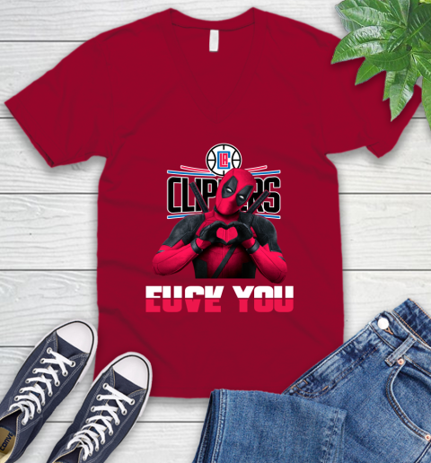 NBA LA Clippers Deadpool Love You Fuck You Basketball V-Neck T-Shirt 7