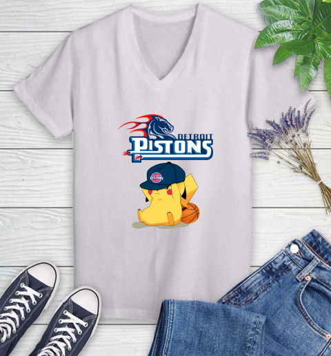 NBA Pikachu Basketball Sports Detroit Pistons Women's V-Neck T-Shirt