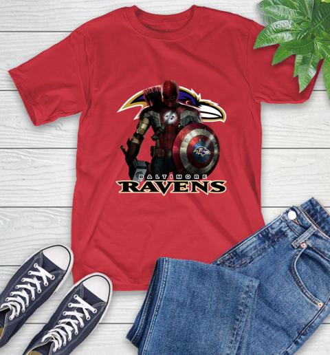 NFL Captain America Thor Spider Man Hawkeye Avengers Endgame Football Baltimore Ravens T-Shirt 10