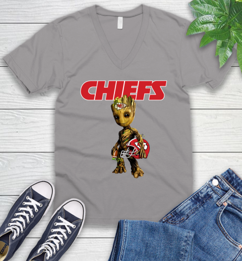 Kansas City Chiefs NFL Football Groot Marvel Guardians Of The Galaxy V-Neck T-Shirt 4
