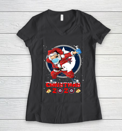 Winnipeg Jets Funny Santa Claus Dabbing Christmas 2020 NHL Women's V-Neck T-Shirt 6