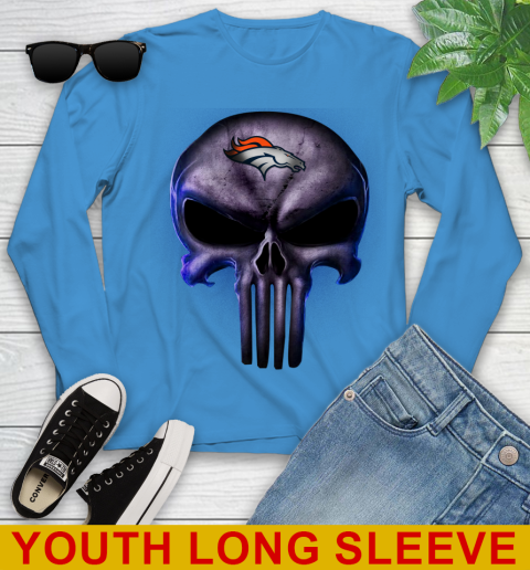 Denver Broncos NFL Football Punisher Skull Sports Youth Long Sleeve 8