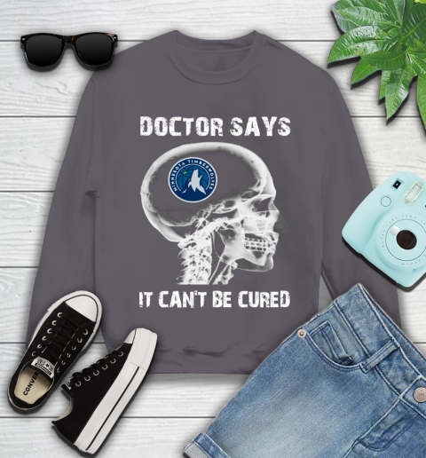 NBA Minnesota Timberwolves Basketball Skull It Can't Be Cured Shirt Youth Sweatshirt 4