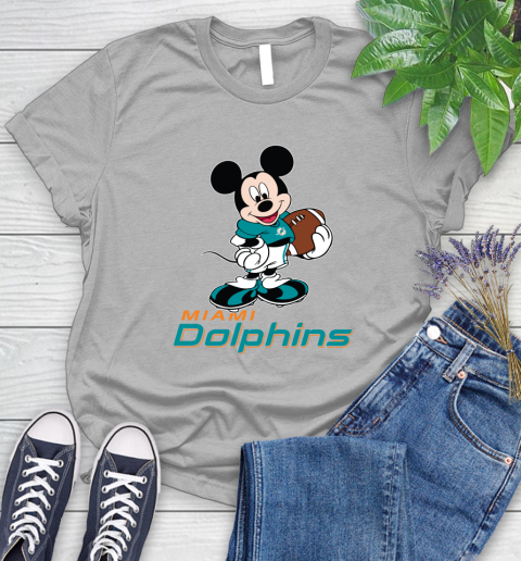 NFL Football Miami Dolphins Cheerful Mickey Mouse Shirt Women's T-Shirt 5
