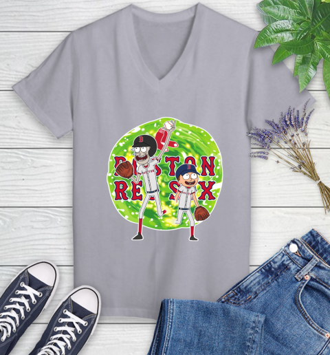 MLB Boston Red Sox Rick And Morty Baseball Sports Women's V-Neck T-Shirt 4
