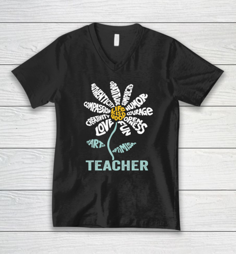 Life is good Teacher Daisy T shirt Teach School Sunflower V-Neck T-Shirt