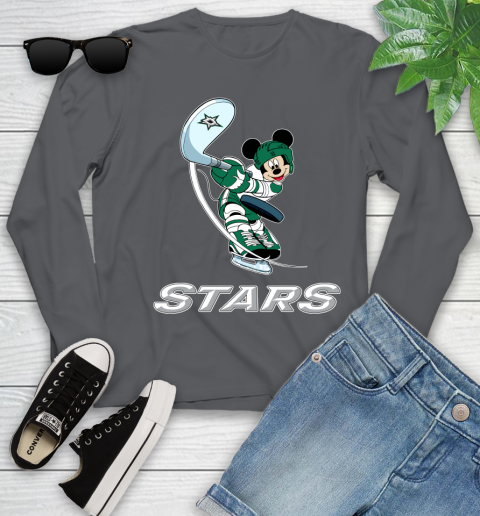 NHL Hockey Dallas Stars Cheerful Mickey Mouse Shirt Youth Long Sleeve 8