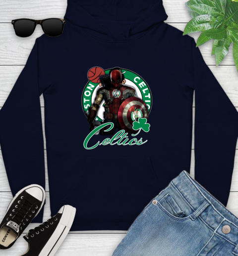 Boston Celtics NBA Basketball Captain America Thor Spider Man Hawkeye Avengers Youth Hoodie 4