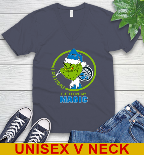 Orlando Magic NBA Christmas Grinch I Hate People But I Love My Favorite Basketball Team V-Neck T-Shirt 8