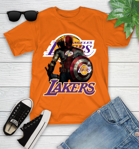 Los Angeles Lakers NBA Basketball Captain America Thor Spider Man Hawkeye Avengers Youth T-Shirt 7