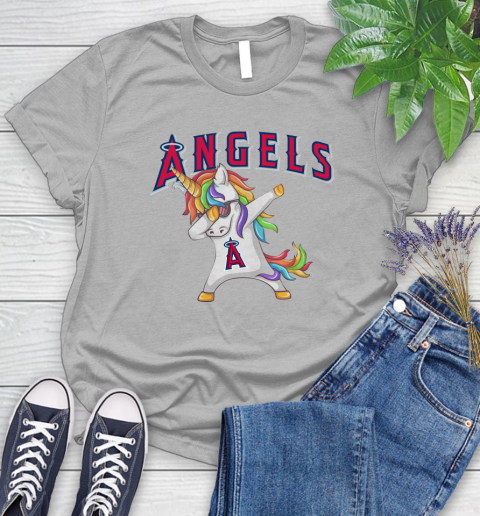 Los Angeles Angels MLB Baseball Funny Unicorn Dabbing Sports Women's T-Shirt 5