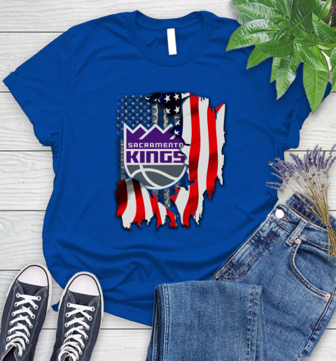 Sacramento Kings NBA Basketball American Flag Women's T-Shirt 12