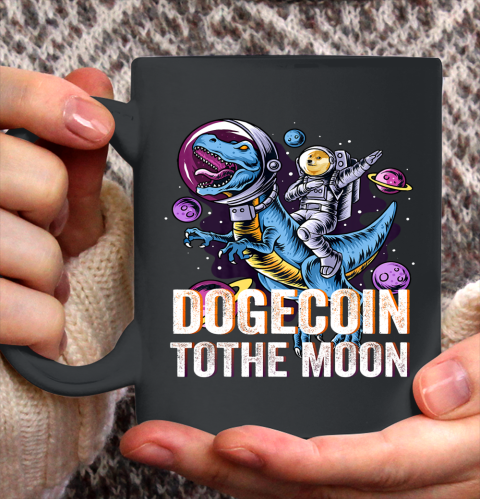 Dogecoin To The Moon T rex Cryptocurrency Ceramic Mug 11oz