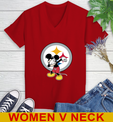 Pittsburgh Steelers NFL Football Dabbing Mickey Disney Sports Women's V-Neck T-Shirt 12