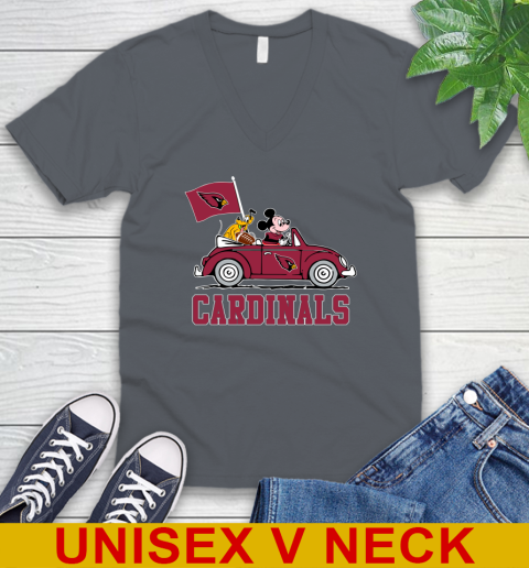 NFL Football Arizona Cardinals Pluto Mickey Driving Disney Shirt V-Neck T-Shirt 5