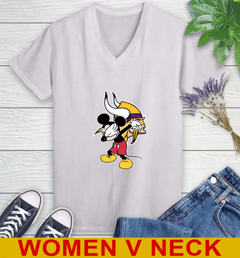 Minnesota Vikings NFL Football Dabbing Mickey Disney Sports Women's V-Neck T-Shirt
