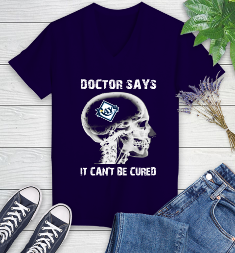 MLB Tampa Bay Rays Baseball Skull It Can't Be Cured Shirt Women's V-Neck T-Shirt 3