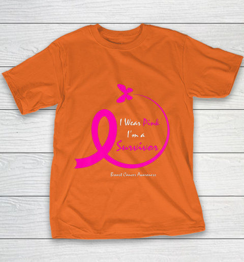 Womens Butterfly I Wear Pink I m A Survivor Breast Cancer Awareness Youth T-Shirt 4