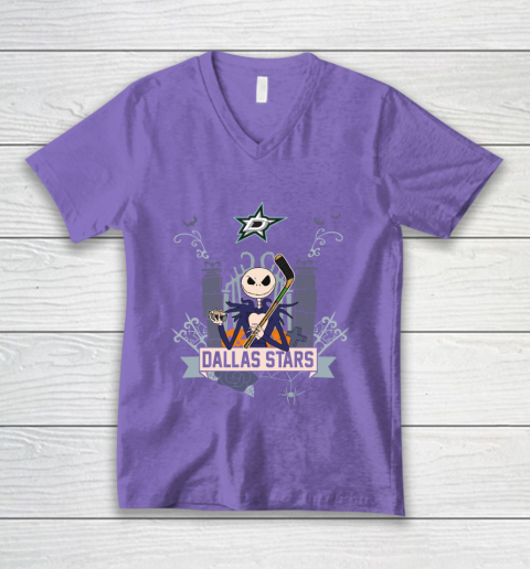 NHL Dallas Stars Hockey Jack Skellington Halloween V-Neck T-Shirt 8