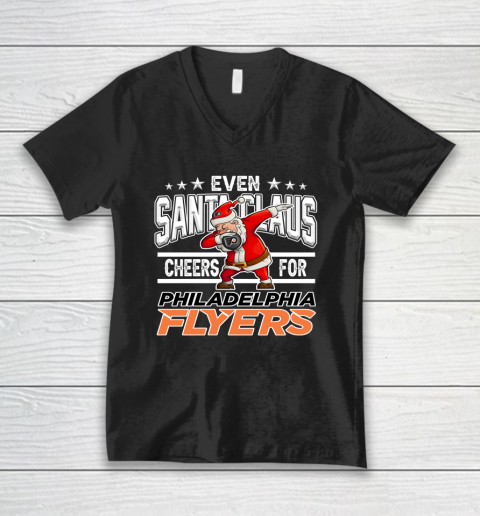 Philadelphia Flyers Even Santa Claus Cheers For Christmas NHL V-Neck T-Shirt