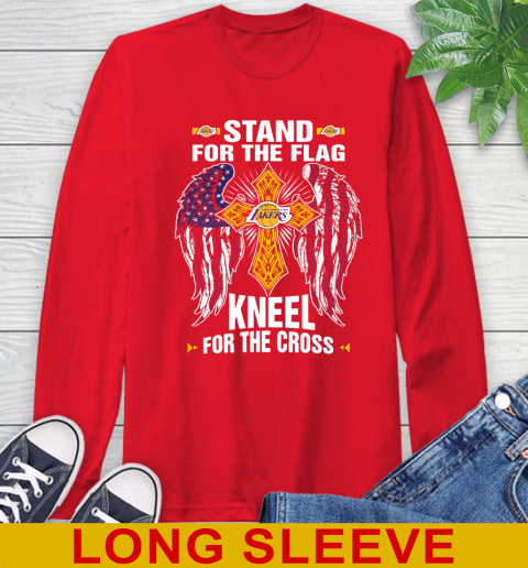 NBA Basketball Los Angeles Lakers Stand For Flag Kneel For The Cross Shirt Long Sleeve T-Shirt 12