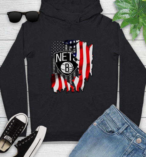Brooklyn Nets NBA Basketball American Flag Youth Hoodie