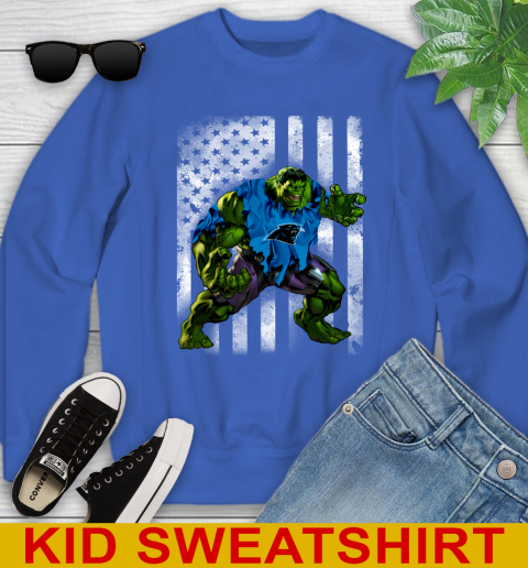Carolina Panthers Hulk Marvel Avengers NFL Football American Flag Youth Sweatshirt 6