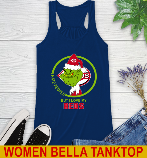 Cincinnati Reds MLB Christmas Grinch I Hate People But I Love My Favorite Baseball Team Racerback Tank 9