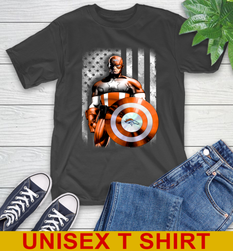 Denver Broncos NFL Football Captain America Marvel Avengers American Flag Shirt T-Shirt
