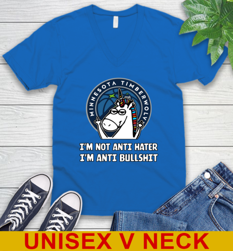 Minnesota Timberwolves NBA Basketball Unicorn I'm Not Anti Hater I'm Anti Bullshit V-Neck T-Shirt 6