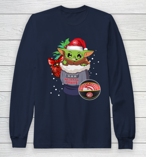 Atlanta Hawks Christmas Baby Yoda Star Wars Funny Happy NBA Long Sleeve T-Shirt 4