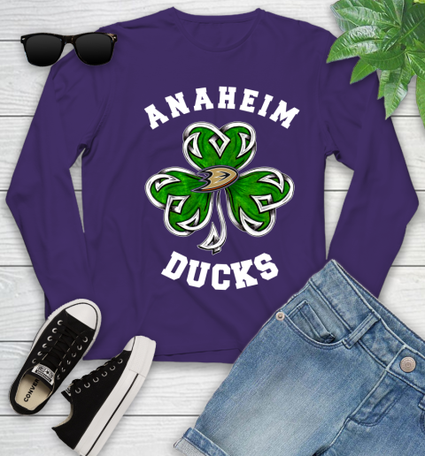 NHL Anaheim Ducks Three Leaf Clover St Patrick's Day Hockey Sports Youth Long Sleeve 4