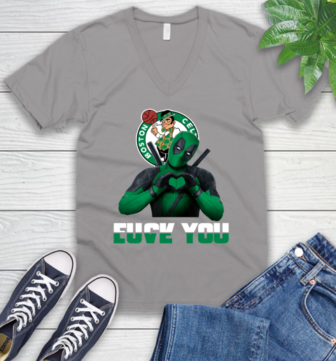 NBA Boston Celtics Deadpool Love You Fuck You Basketball Sports V-Neck T-Shirt 3