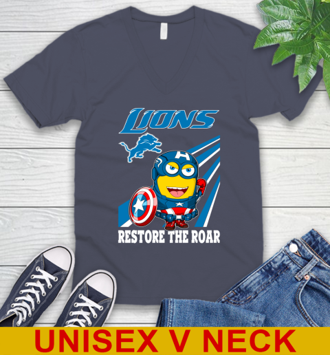 NFL Football Detroit Lions Captain America Marvel Avengers Minion Shirt V-Neck T-Shirt 7