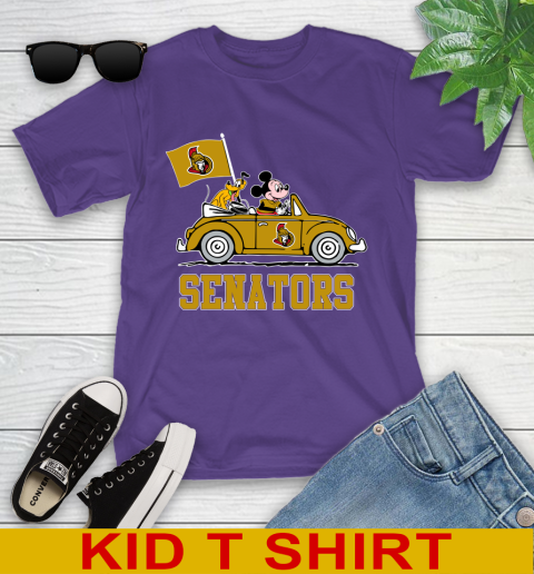 NHL Hockey Ottawa Senators Pluto Mickey Driving Disney Shirt Youth T-Shirt 4