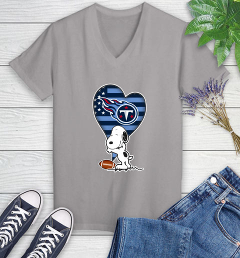 Tennessee Titans NFL Football The Peanuts Movie Adorable Snoopy Women's V-Neck T-Shirt 4