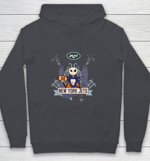 NFL New York Jets Football Jack Skellington Halloween Youth Hoodie 5