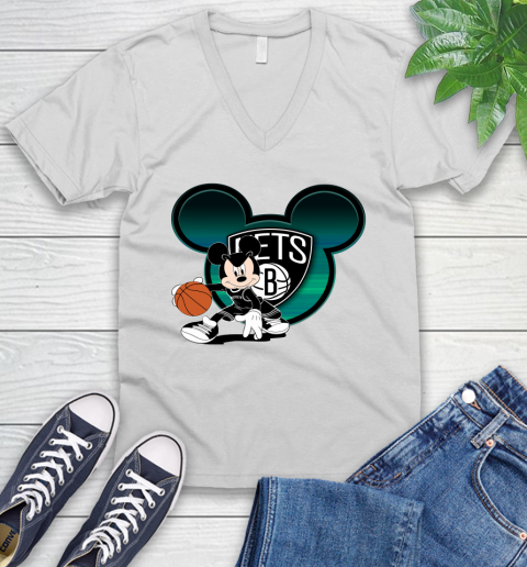NBA Brooklyn Nets Mickey Mouse Disney Basketball V-Neck T-Shirt