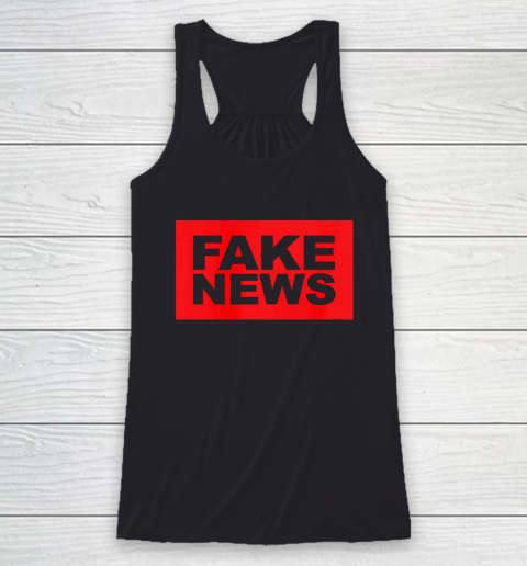 Funny fake news network political protest Racerback Tank
