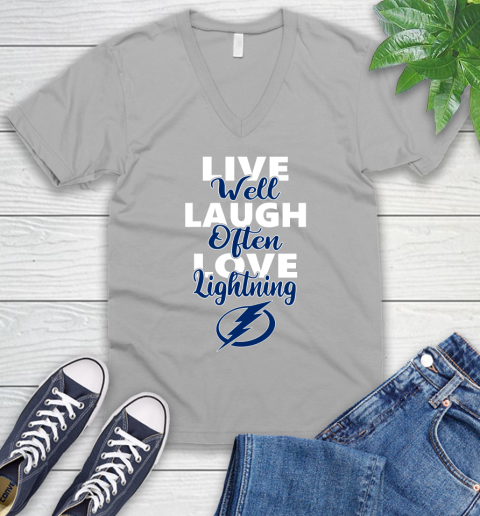 NHL Hockey Tampa Bay Lightning Live Well Laugh Often Love Shirt V-Neck T-Shirt 3