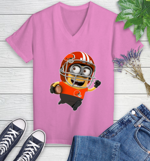 NFL Cleveland Browns Minions Disney Football Sports Women's V-Neck T-Shirt 14