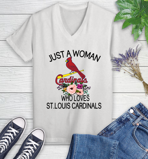 MLB Just A Woman Who Loves St.Louis Cardinals Baseball Sports Women's V-Neck T-Shirt