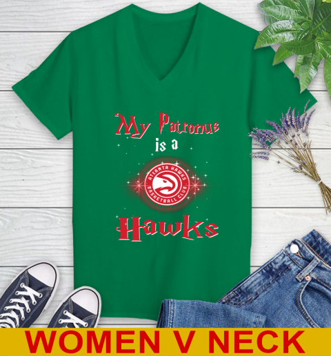 NBA Basketball Harry Potter My Patronus Is A Atlanta Hawks Women's V-Neck T-Shirt 5