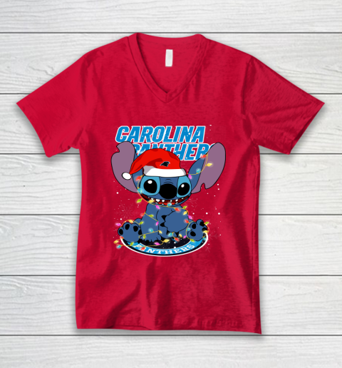 Carolina Panthers NFL Football noel stitch Christmas V-Neck T-Shirt 3