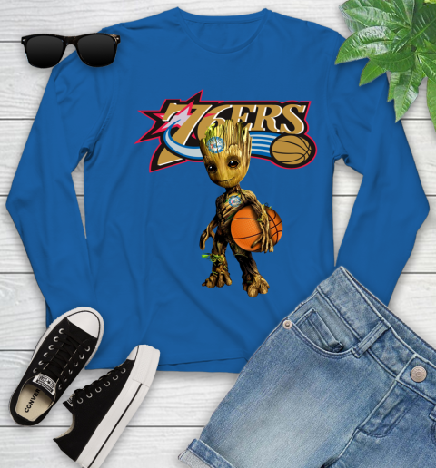Philadelphia 76ers NBA Basketball Groot Marvel Guardians Of The Galaxy Youth Long Sleeve 9