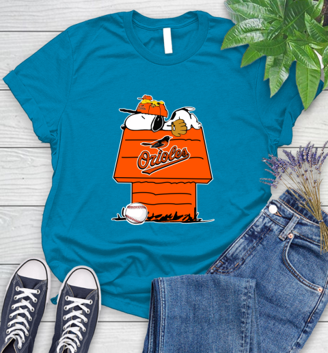 MLB Baltimore Orioles Snoopy Woodstock The Peanuts Movie Baseball T Shirt Women's T-Shirt 7