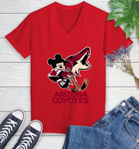 NHL Arizona Coyotes Mickey Mouse Disney Hockey T Shirt Women's V-Neck T-Shirt 12
